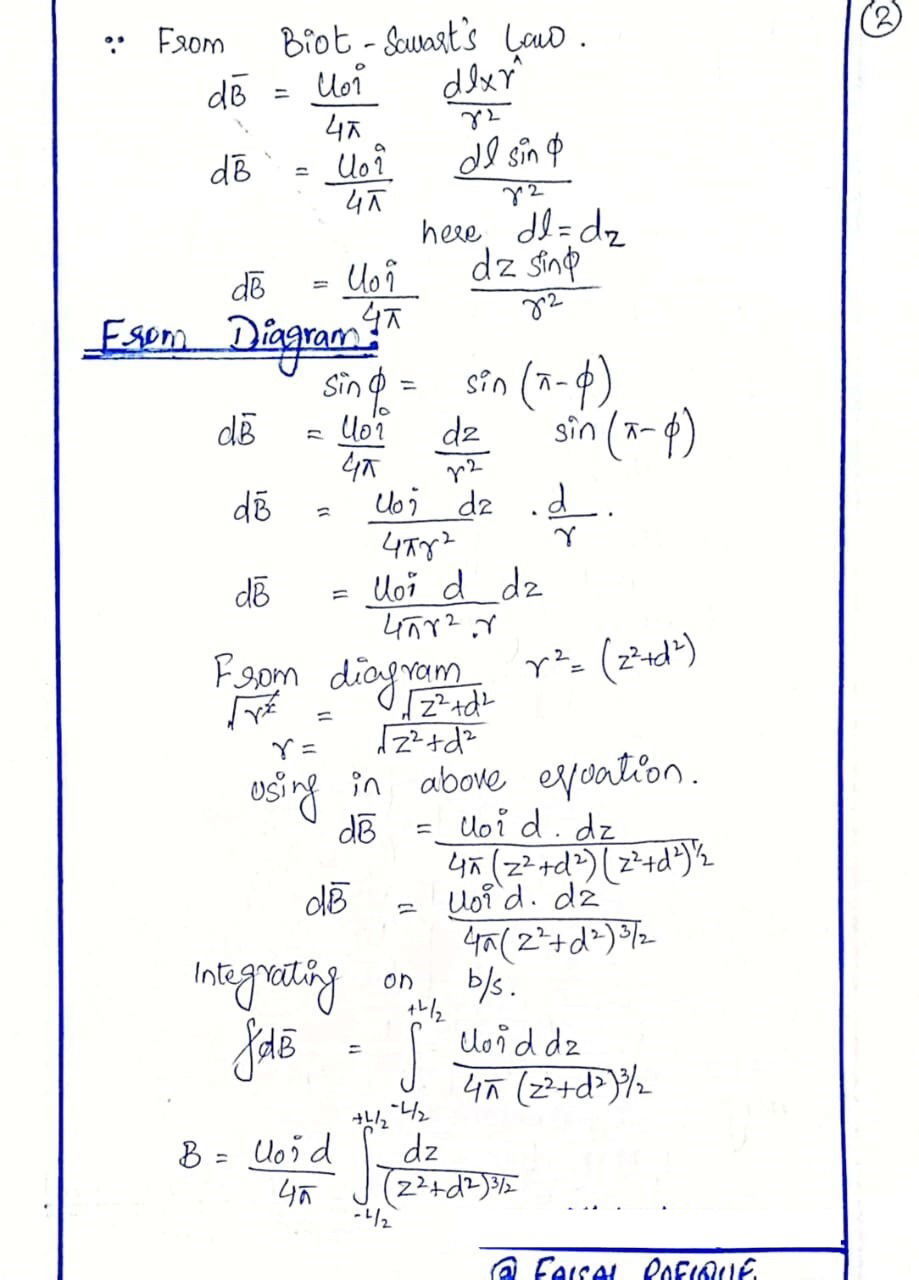 biot-savart law, all about css pms, css pms notes, css physics notes, faisal rafique css notes, magnetic field phyiscs, magnetic field due to a straight wire segment, phyiscs notes, fsc physics notes, 12 physics notes, bsc physics css notes, bsc  physics notes, Halliday  Resnick, Krane, CSSnotes