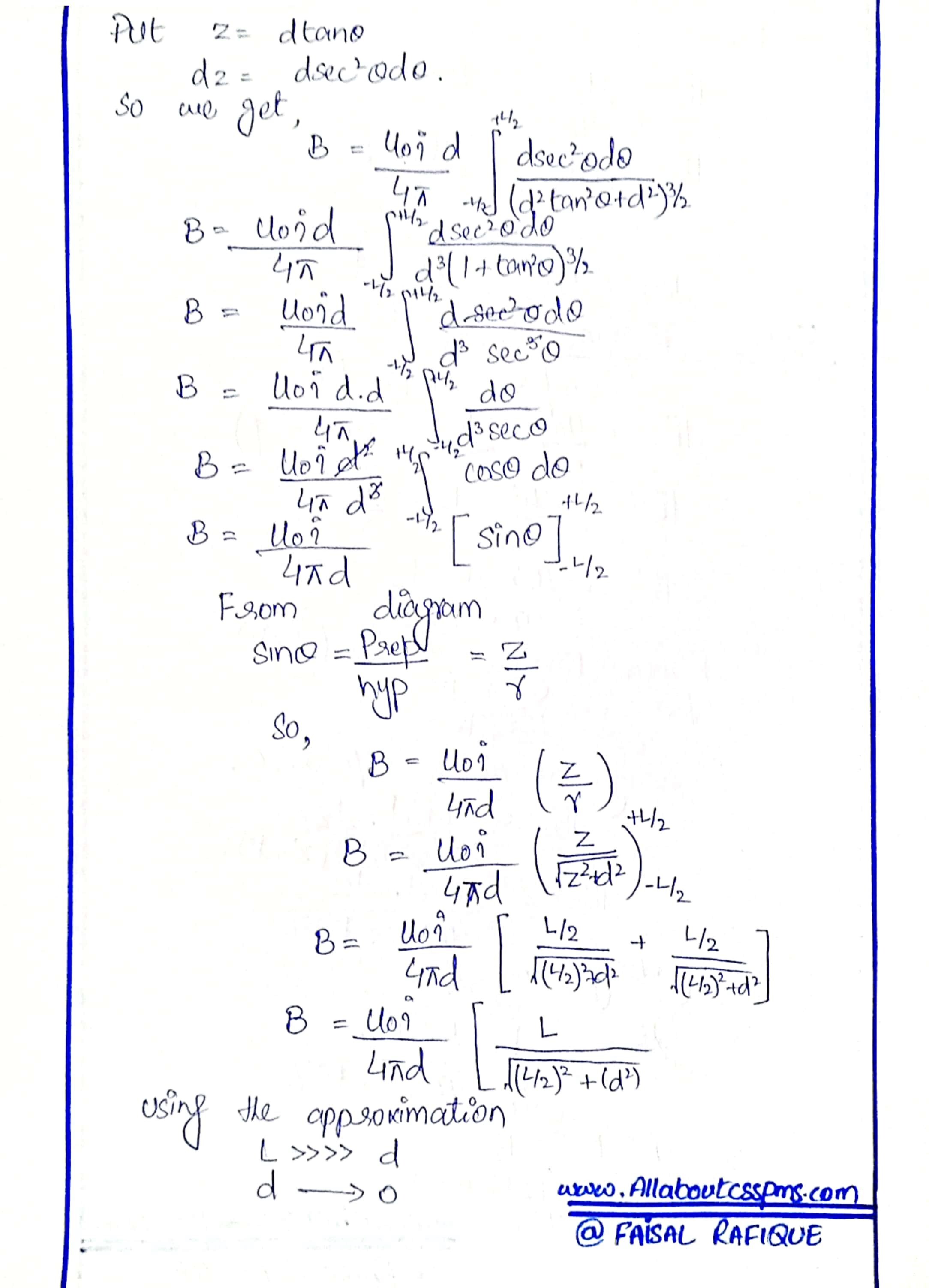 biot-savart law, all about css pms, css pms notes, css physics notes, faisal rafique css notes, magnetic field phyiscs, magnetic field due to a straight wire segment, phyiscs notes, fsc physics notes, 12 physics notes, bsc physics css notes, bsc  physics notes, Halliday  Resnick, Krane, CSSnotes