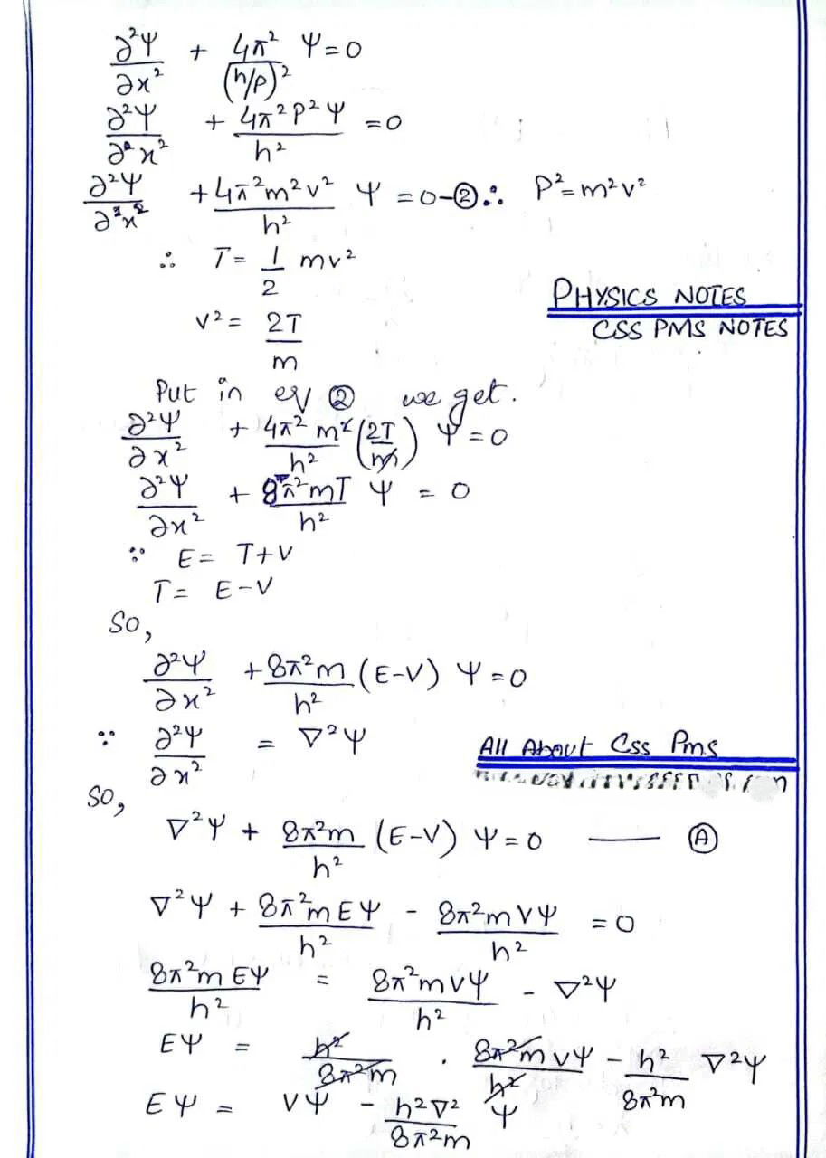 css physics notes, css physics, physics notes, physics, time independent wave equation, what is time independent wave equation, Schrodinger wave equation,