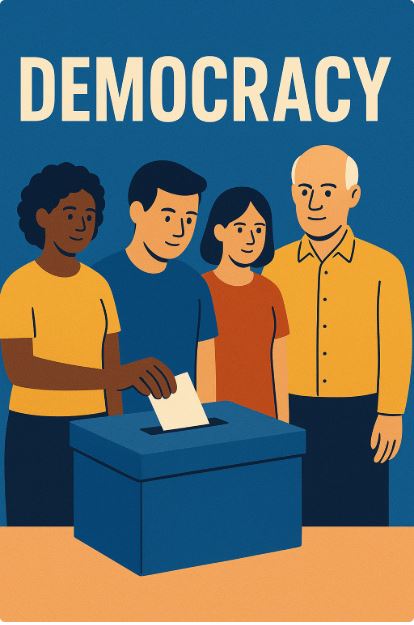 democracy, voting rights, ballot box, diverse citizens, free elections, political participation, democracy in action, fair voting, civic engagement, democratic values, representative government, people’s choice, equality in democracy, freedom to vote, democratic society, election process, democracy illustration, inclusive governance, democratic system