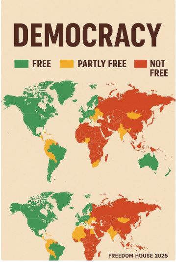 freedom house map 2025, free countries 2025, partly free countries 2025, not free countries 2025, democracy vs authoritarianism map, global freedom index 2025, world democracy ranking 2025, political freedom map 2025, countries ranked by freedom 2025, global democracy status 2025, freedom in the world 2025 report, democracy countries list 2025, authoritarian regimes 2025, hybrid regimes world map, political rights and civil liberties 2025, global human rights map 2025, democracy index by country 2025, world map of democracy and freedom, international democracy report 2025, state of democracy worldwide 2025  Select 12 more words to run Humanizer,