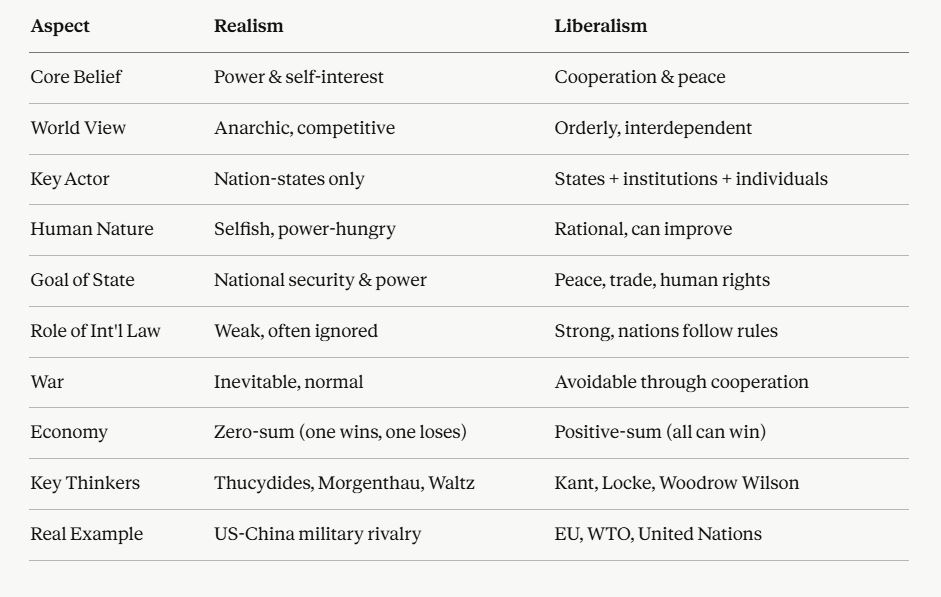 Realism vs Liberalism, realism vs liberalism in international relations, realism and liberalism comparison, realism theory, liberalism theory, international relations theories, realism vs liberalism table, realism and liberalism examples, realism in world politics, liberalism in world politics, realism and liberalism notes, international relations notes, realism vs liberalism CSS notes, political science theories, realism vs liberalism explained, realism and liberalism differences, comparative politics theories, realism and liberalism for CSS, realism and liberalism for PMS, IR theories explained, realism theory examples, liberalism theory examples, power politics theory, cooperation in international relations, realism vs liberalism short notes, realism vs liberalism easy explanation, international politics theories, political science notes, CSS political science notes, PMS political science preparation.