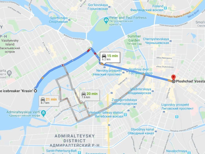 St Petersburg Taxi ride to Vosstaniya Square from Vasilyevsky Island via Nevsky Prospect