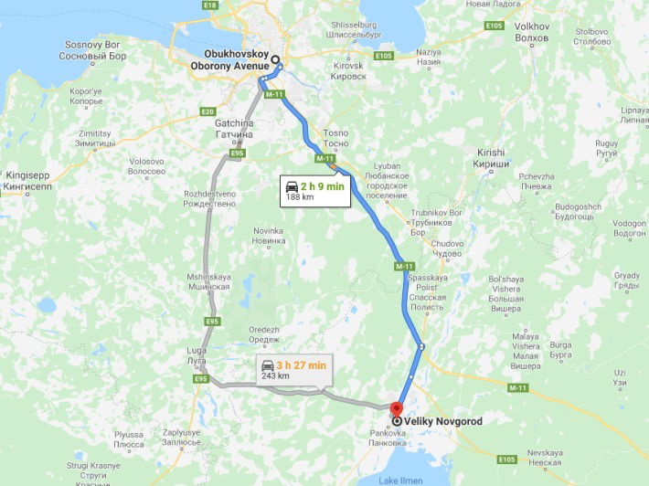 Taxi ride from St Petersburg to Veliky Novgorod via high speed Neva road