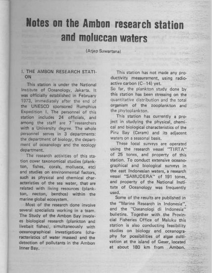 Notes on the Ambon research station and moluccan waters