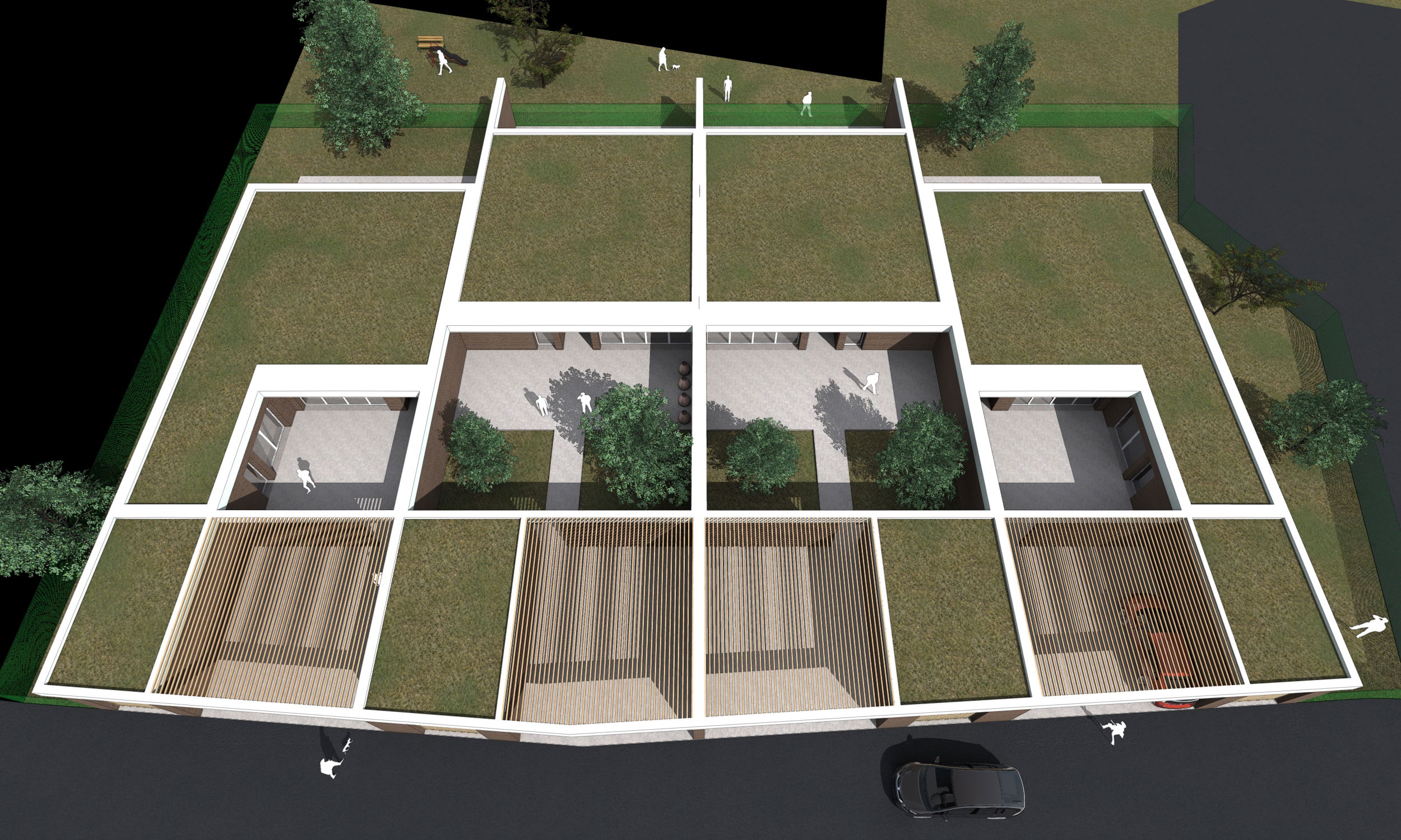 Vue d'ensemble sur la composition des villas et leurs patios 