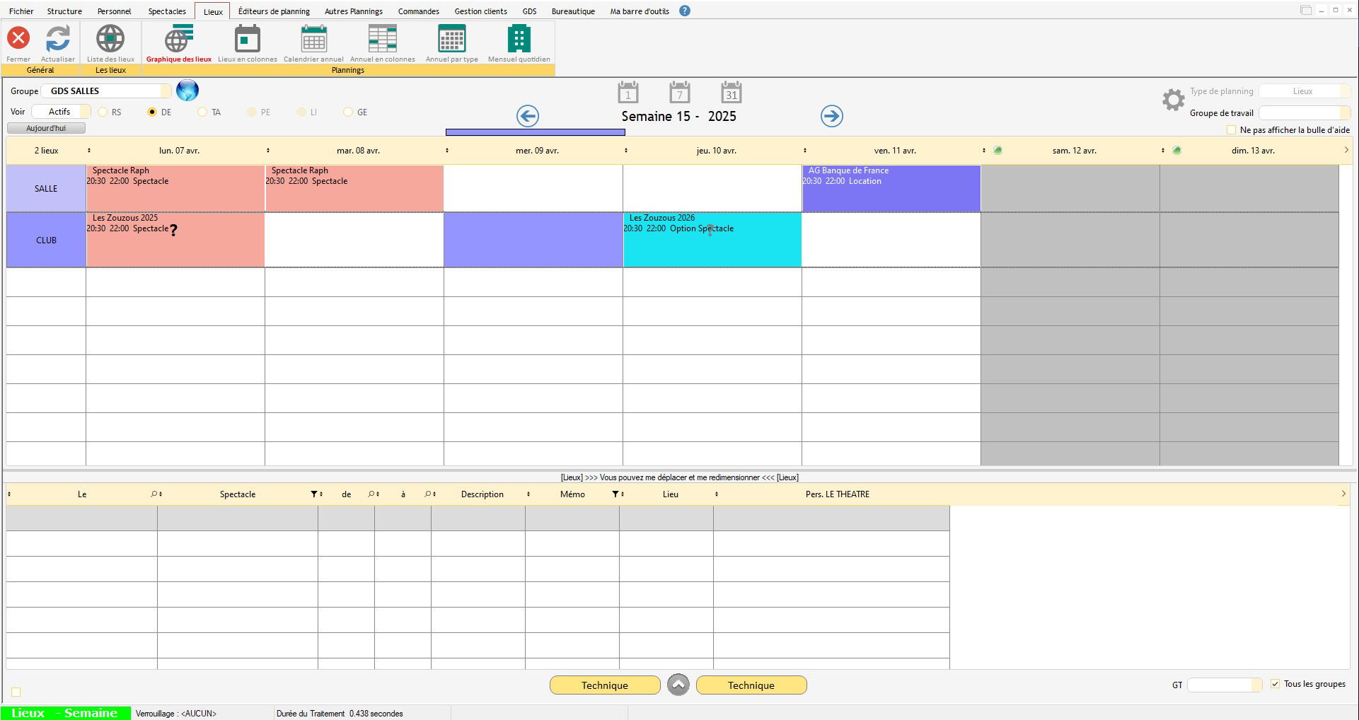LE PLANNING GRAPHIQUE DES LIEUX