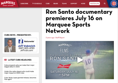 (Mention) Ron Santo documentary premieres July 16 on Marquee Sports Network