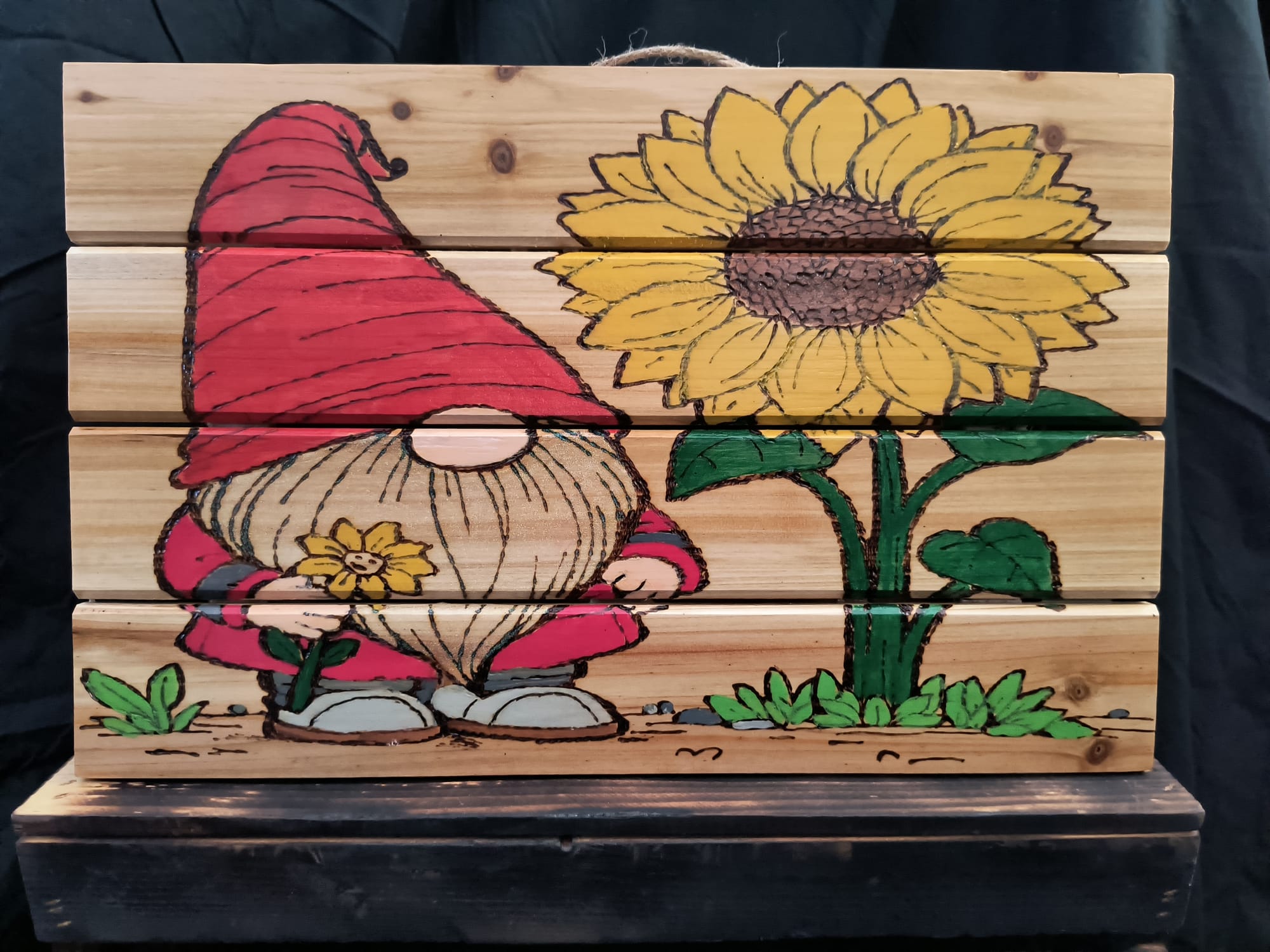 Gnome With Smiling Sunflower ($25)