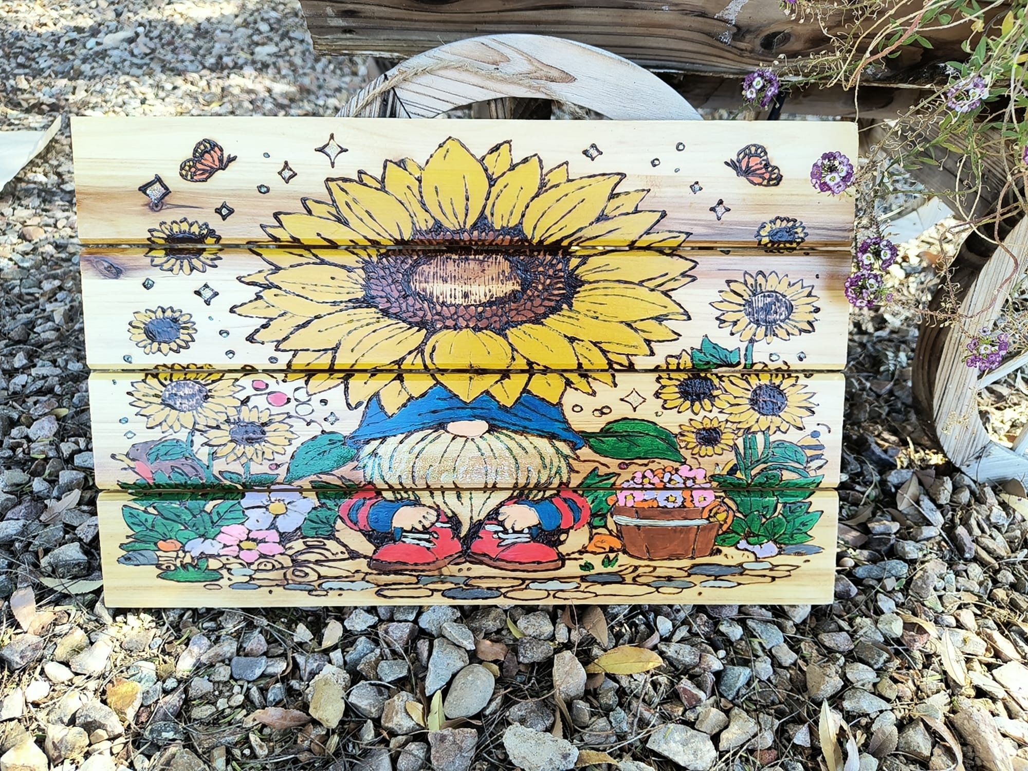 Garden Gnome with Sunflower ($25)