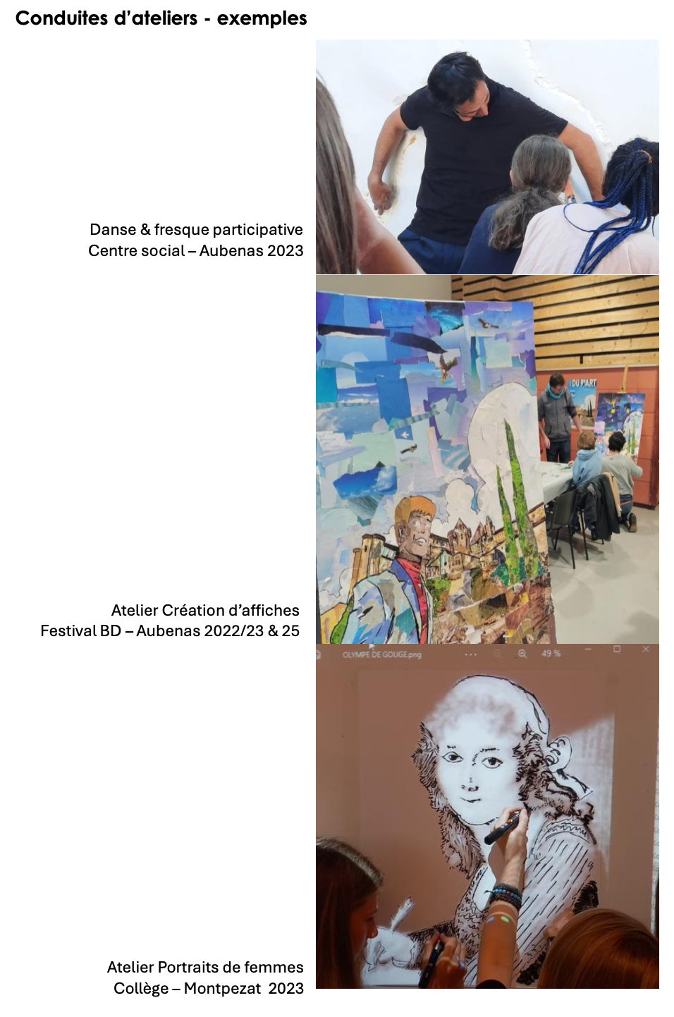 conduites d'ateliers & travaux personnels