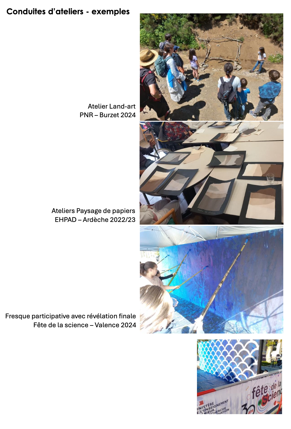 conduites d'ateliers & travaux personnels
