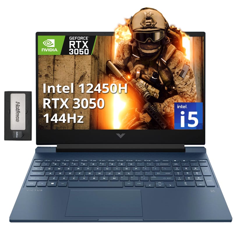 HP Victus 15-fa0033dx Gaming Laptop – Intel® Core™ i5-12450H | RTX™ 3050 4GB | 8GB DDR4 | 512GB SSD | 15.6″ FHD 144Hz | Backlit Keyboard | Windows 11