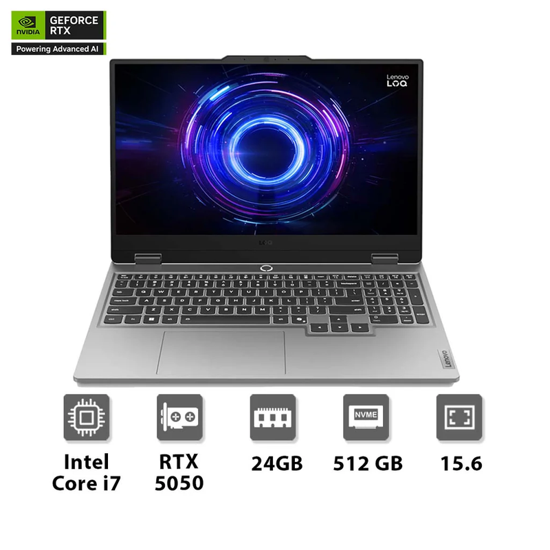 LENOVO AI-Powered LOQ 15IRX10 – Intel® Core i7-13700HX, 24GB DDR5, 512GB NVMe SSD, RTX 5050 8GB, 15.6″ FHD 144Hz