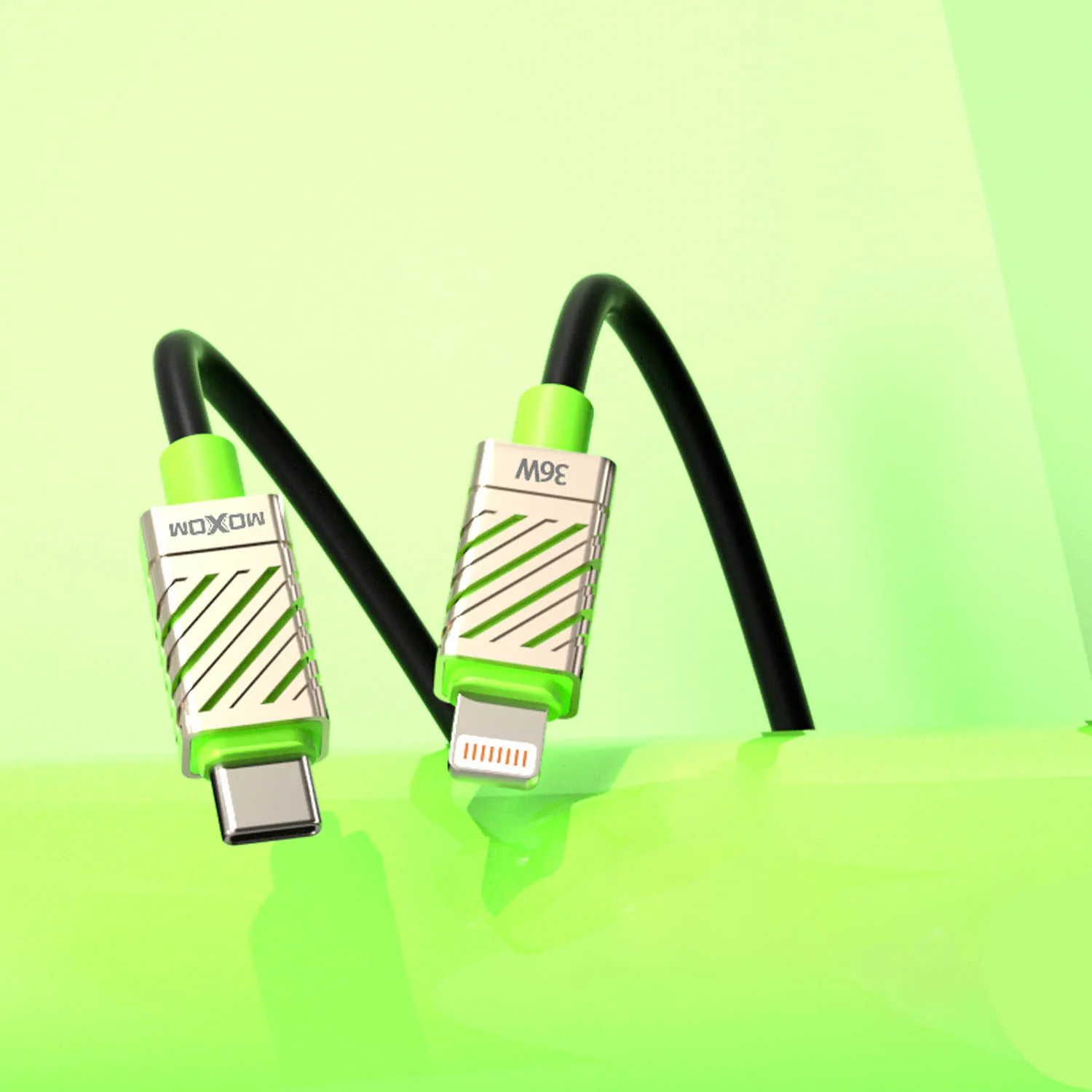 وصلة شحن وبيانات CB275 موكسوم 36W PD (تايب سي آيفون) معدن زنك TPE شحن فائق السرعة MOXOM MX-CB275 Type-C to Lightning Data Cable • موكسوم MOXOM