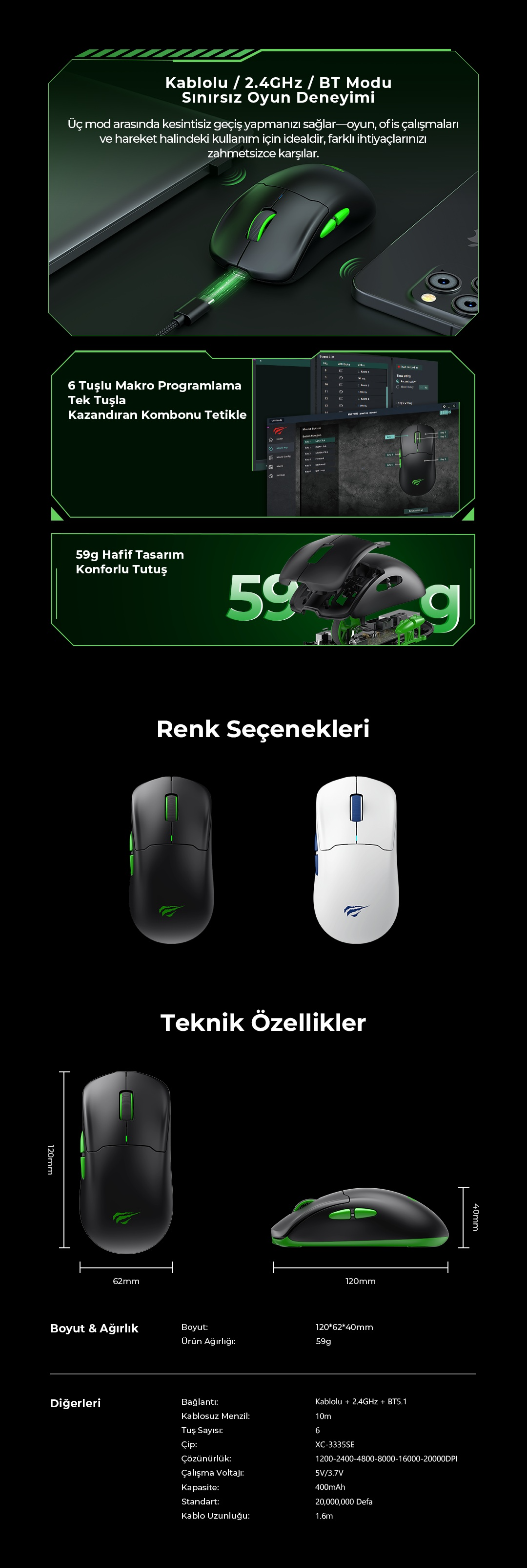 Havit Gamenote MS975WB Wireless Gaming Mouse - Siyah