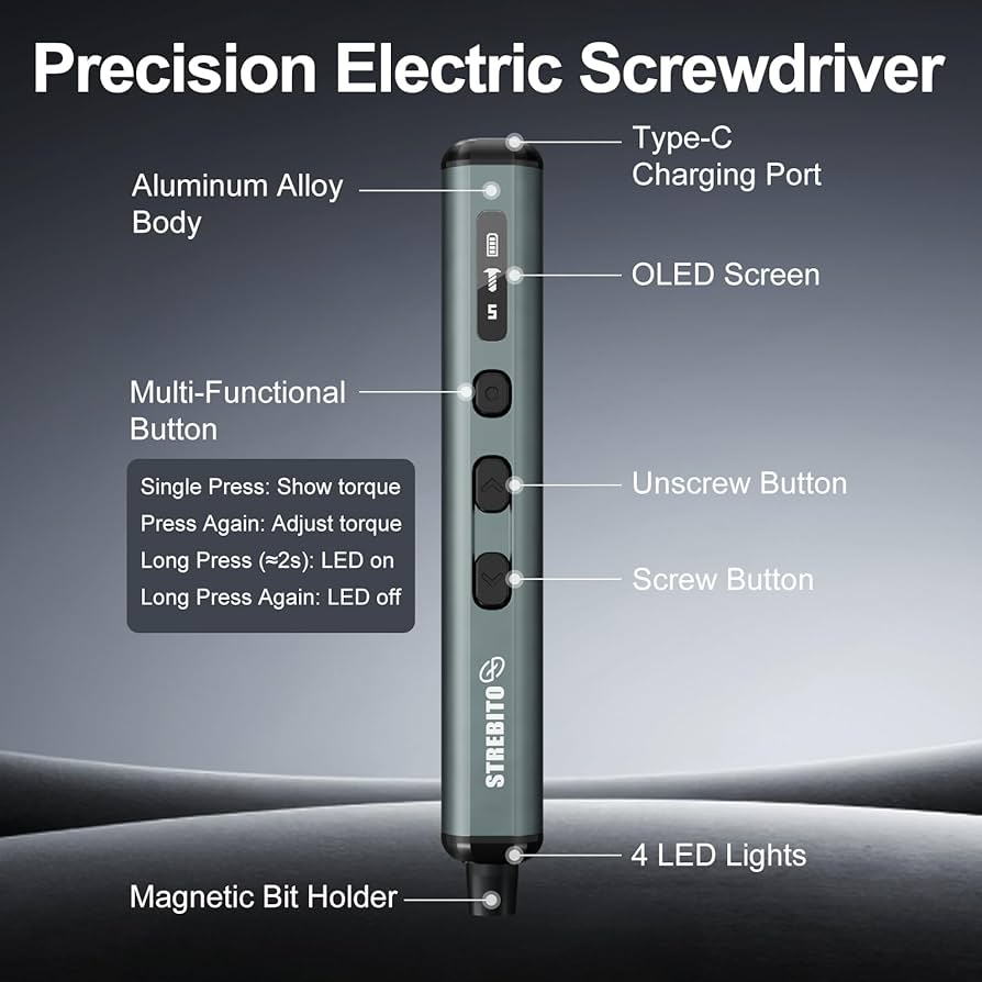 Amazon.com: STREBITO Mini Electric Screwdriver, 67 in 1 Electric Screwdriver Kit - 50 S2 Preicison Bits, 5 Torque Settings, Organized Storage, Mini Power Screwdriver Rechargeable Tool Kit for PC Electronics : Tools & Home Improvement