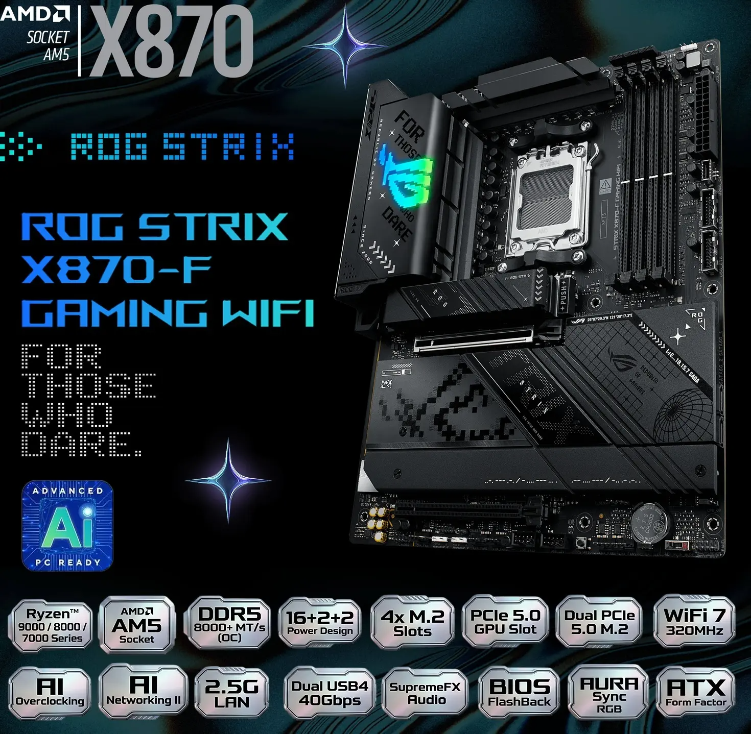ASUS ROG STRIX X870-F Gaming WiFi AM5 ATX Motherboard, DDR5 8000+ MT/s (OC),
