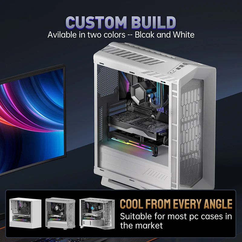 AsiaHorse VoltEd GPU Support Bracket with 3x 80mm ARGB Fans – GPU Brace with PWM Cooling, 5V 3-Pin Sync, Adjustable Design, Strong Support & RGB Lighting, Black - Image 7