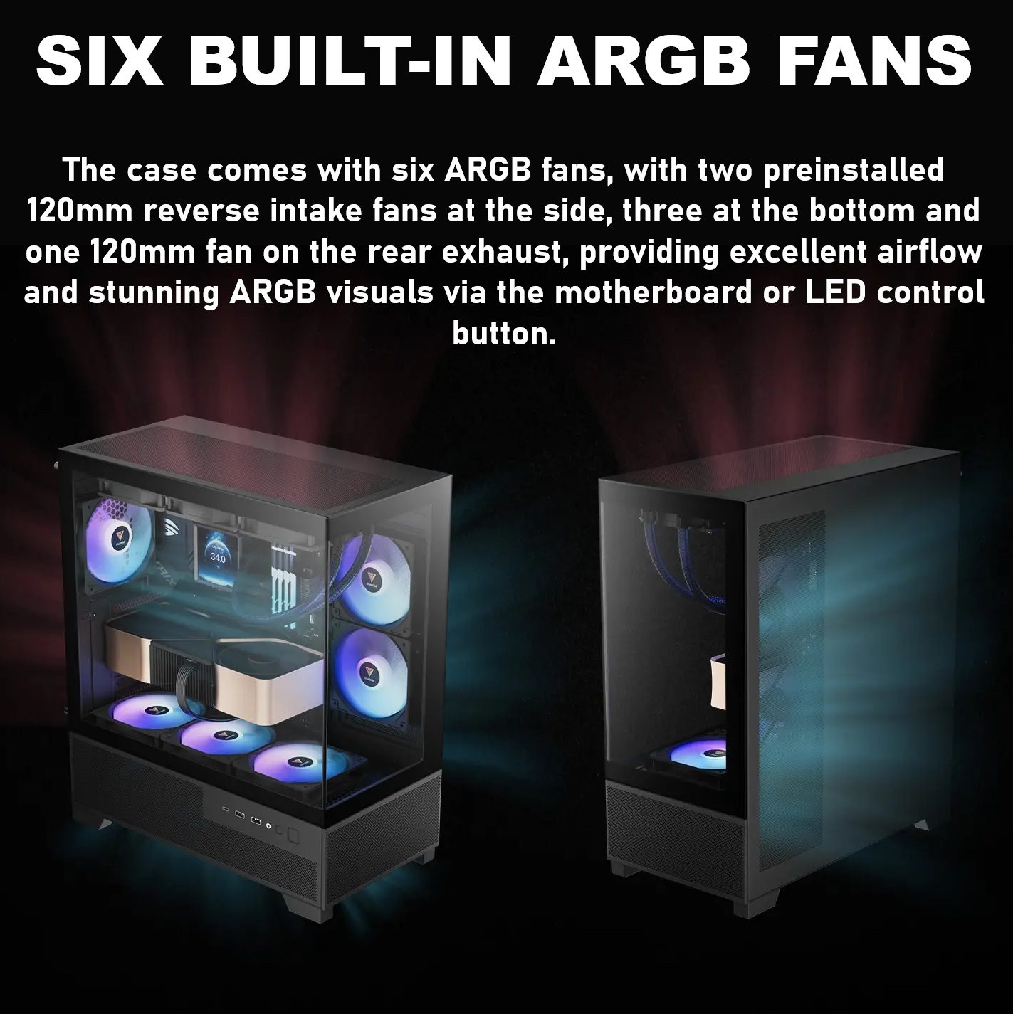 GAMDIAS AURA GC12 ARGB Mid Tower Panoramic Case With 6 Build-in ARGB Fans,  360mm Radiator Support, 410mm GPU Clearance, Type-C, Tempered Glass, Up to  ATX Support | Black | Expert-Zone
