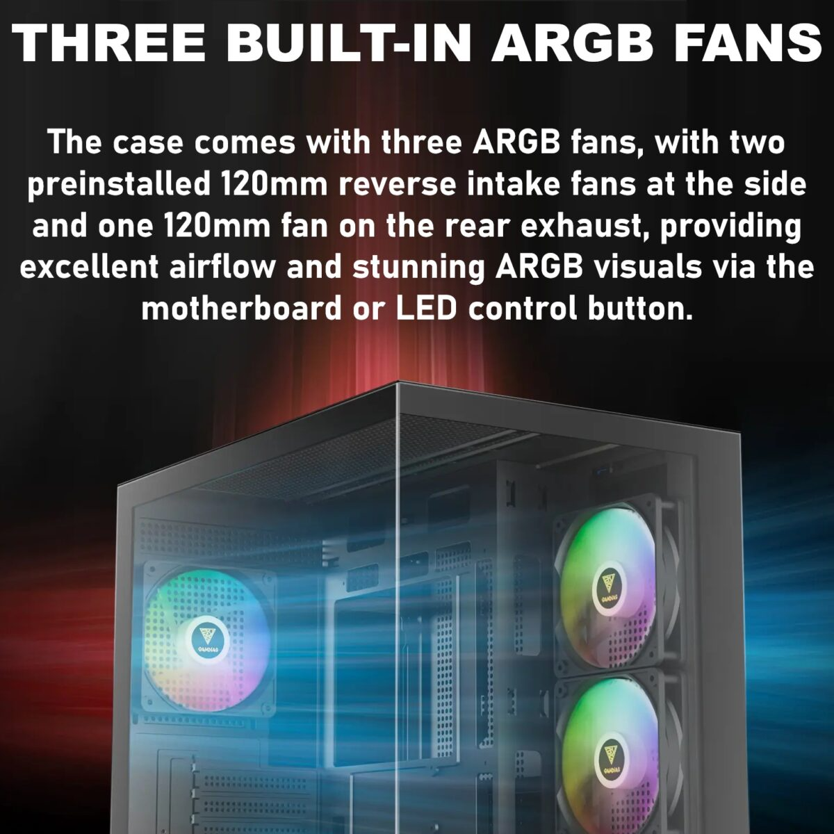 GAMDIAS AURA GC10M V2 ARGB Micro-Tower Case With Panoramic Tempered Glass, 3 Built-In ARGB Fans, Dual-Chamber Design, And 400mm GPU Support | BLACK&nbsp;