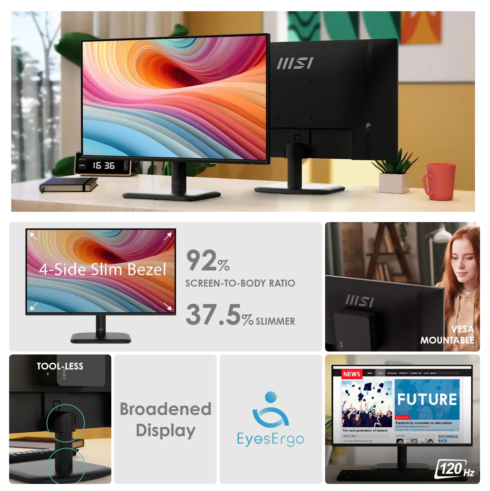 MSI PRO MP251L E2 24.5 Inch FHD IPS Monitor, 120Hz, 1ms, Adaptive Sync, 99%  sRGB, Eye Care, Anti Flicker, VESA Mountable, Slim Bezel, HDMI + VGA Inputs  | BLACK | Expert-Zone