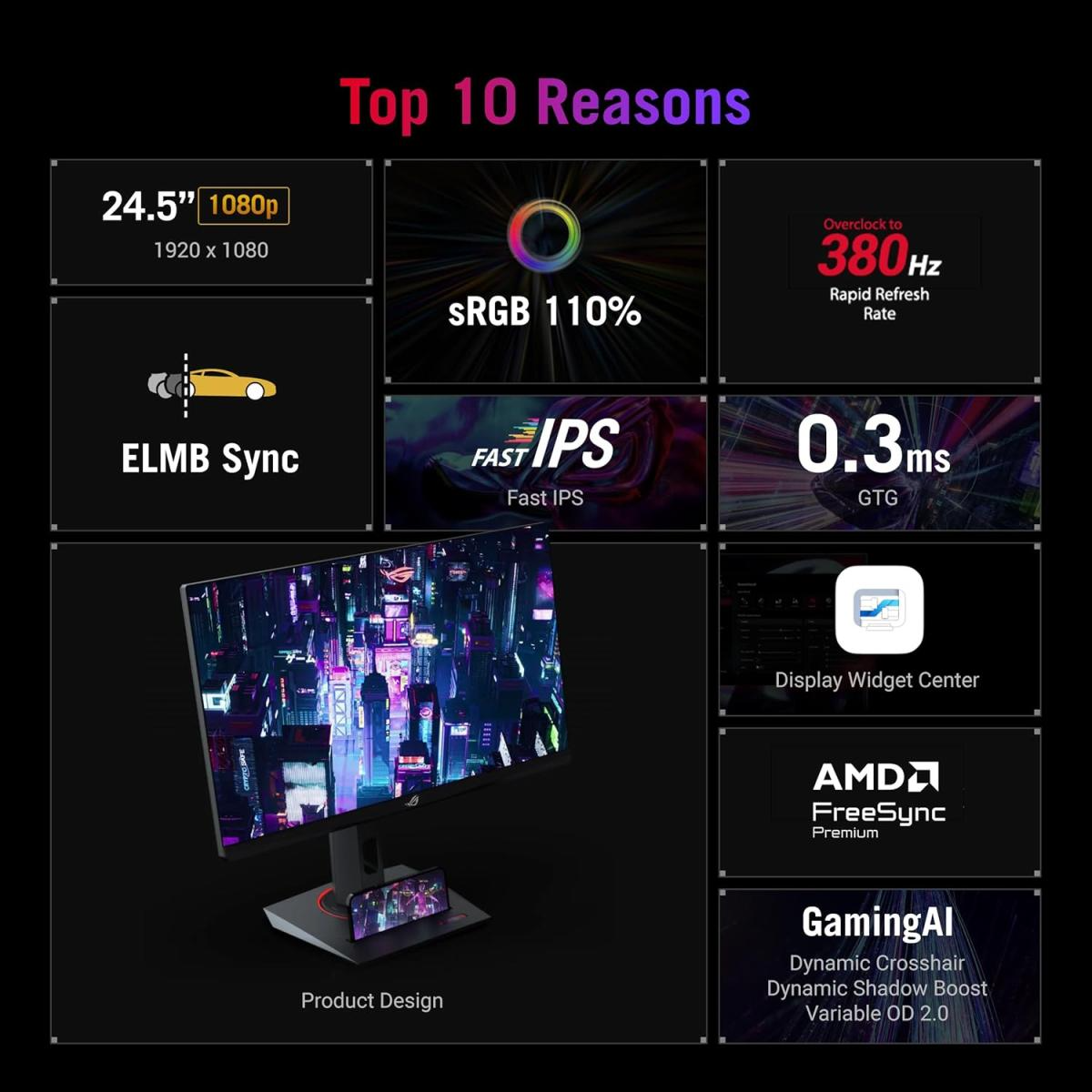 ASUS ROG Strix XG259QNS Fast IPS 25" 380Hz 0.3ms HDR eSports FreeSync™  Premium Adustable Stand 2x HDMI & 1x Display Port | CityCenter