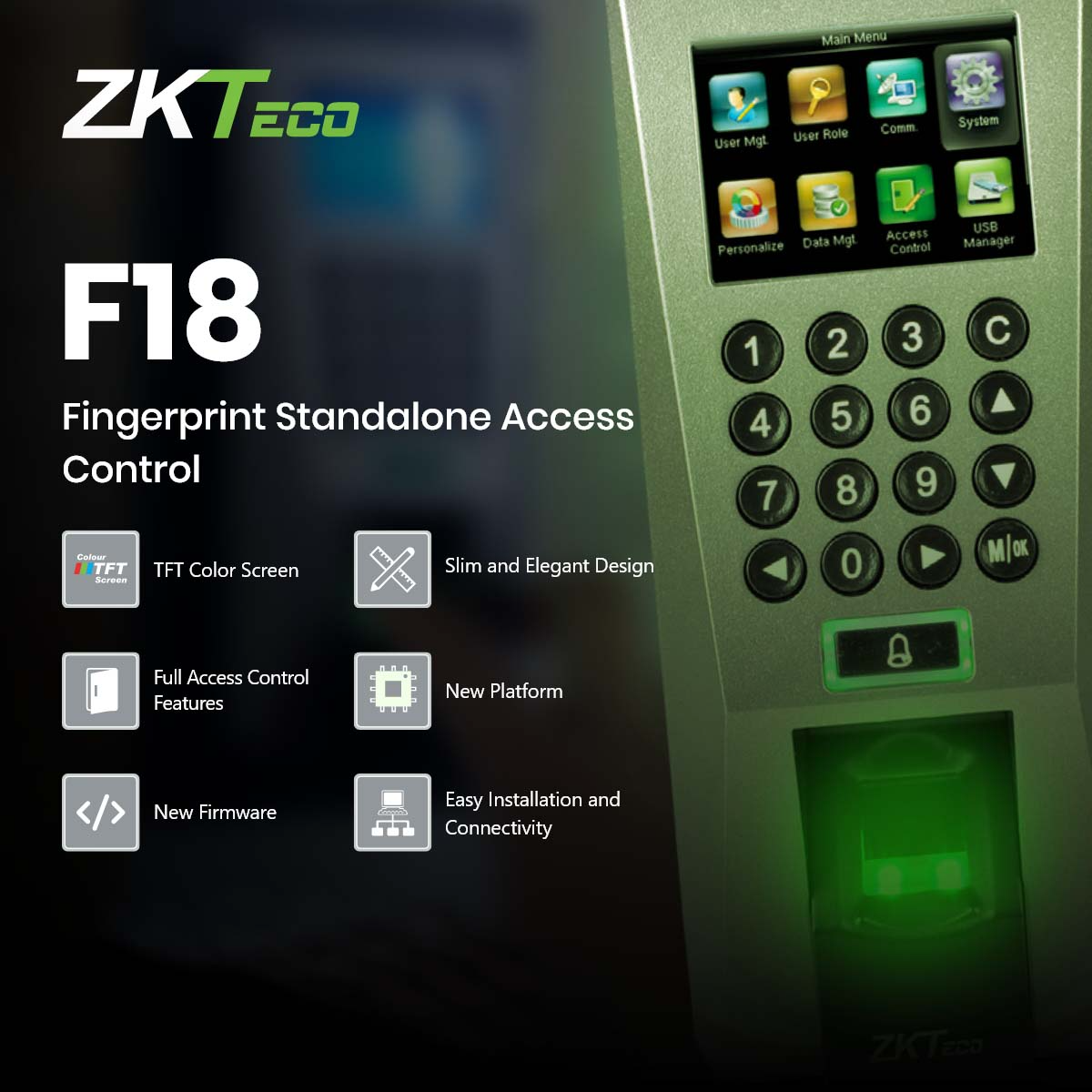 ZKTeco F18 Biometric Access Control and Time Attendance Terminal