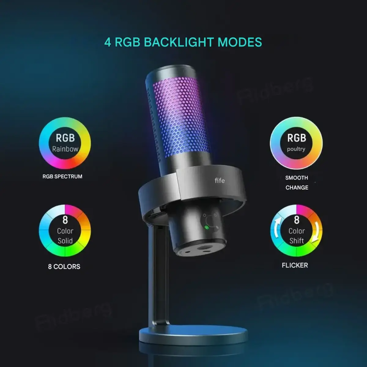 FIFINE AmpliGame A9 RGB Gaming&nbsp; / Streaming Microphone, USB-C&nbsp; & AUX Condenser With Shock Mount Pop Filter, Headphone Monitoring, Mute Control, Studio Recording, For Windows, Mac OS, PS4 / PS5, Smartphone, Tablet&nbsp;