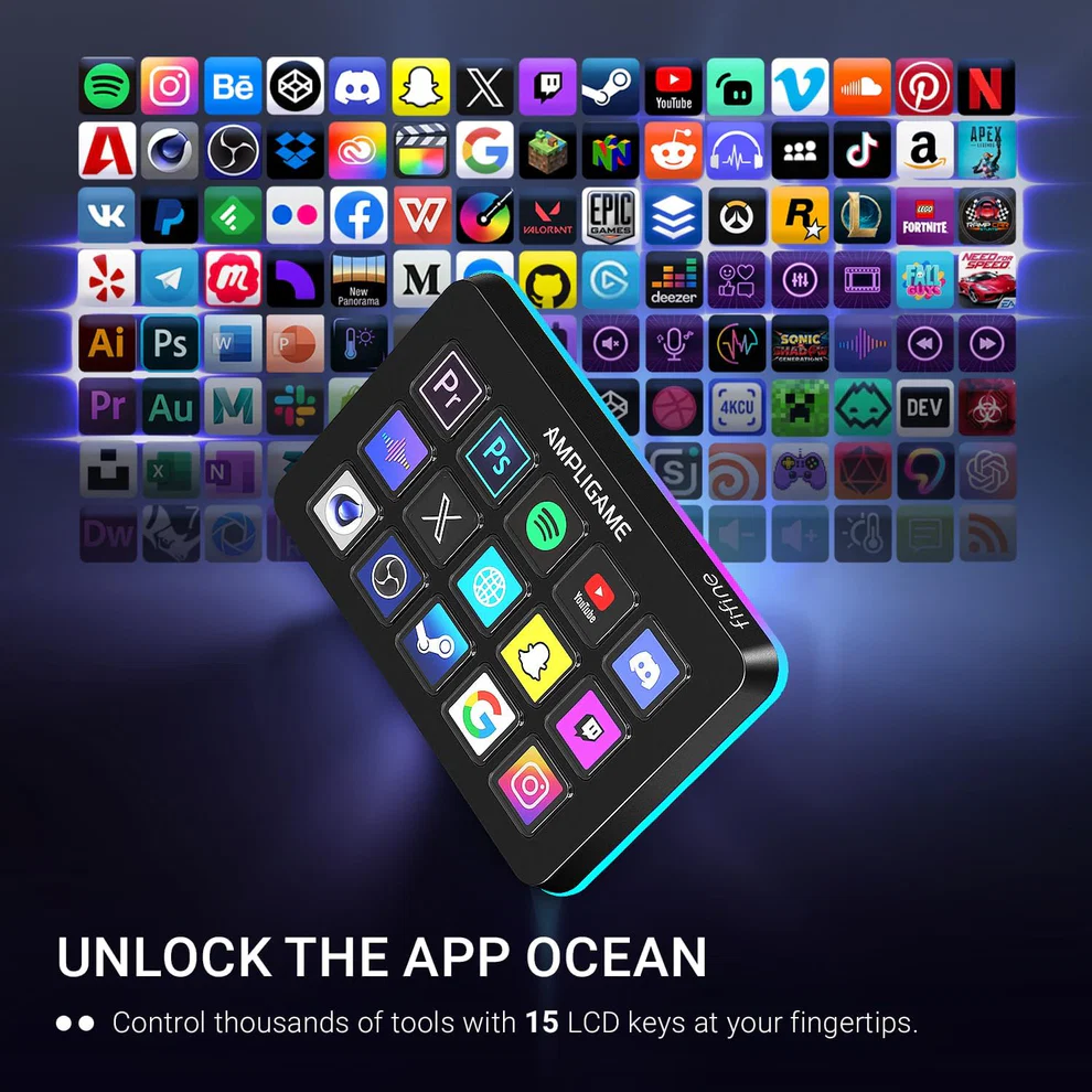 FIFINE AmpliGame D6 Stream Controller Deck, 15 LCD Keys, RGB, USB, Macro Pad For OBS Streaming Editing,&nbsp; Custom Profiles, Plug & Play USB-C, Visual Control Console, Works with PC & Mac