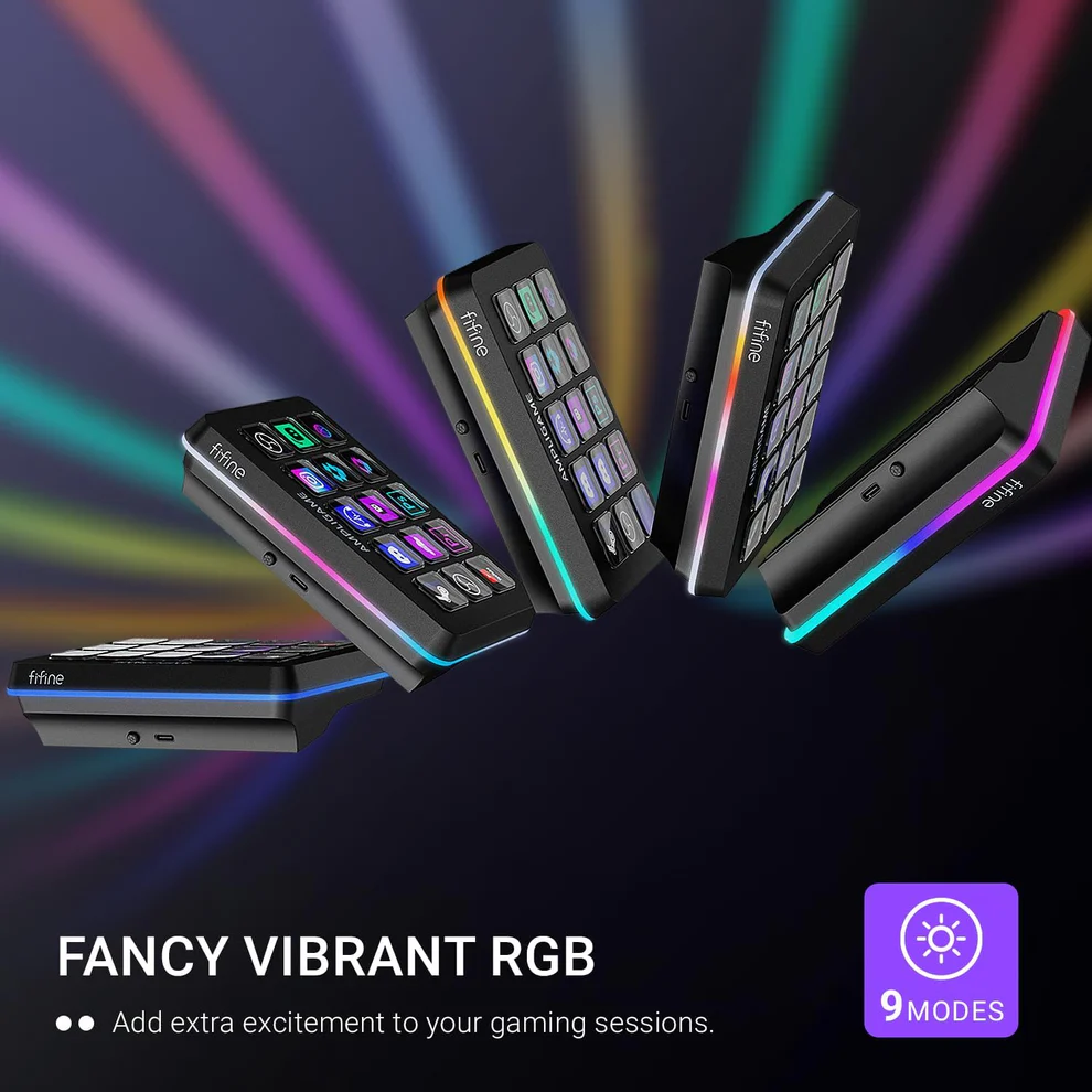 FIFINE AmpliGame D6 Stream Controller Deck, 15 LCD Keys, RGB, USB, Macro Pad For OBS Streaming Editing,&nbsp; Custom Profiles, Plug & Play USB-C, Visual Control Console, Works with PC & Mac