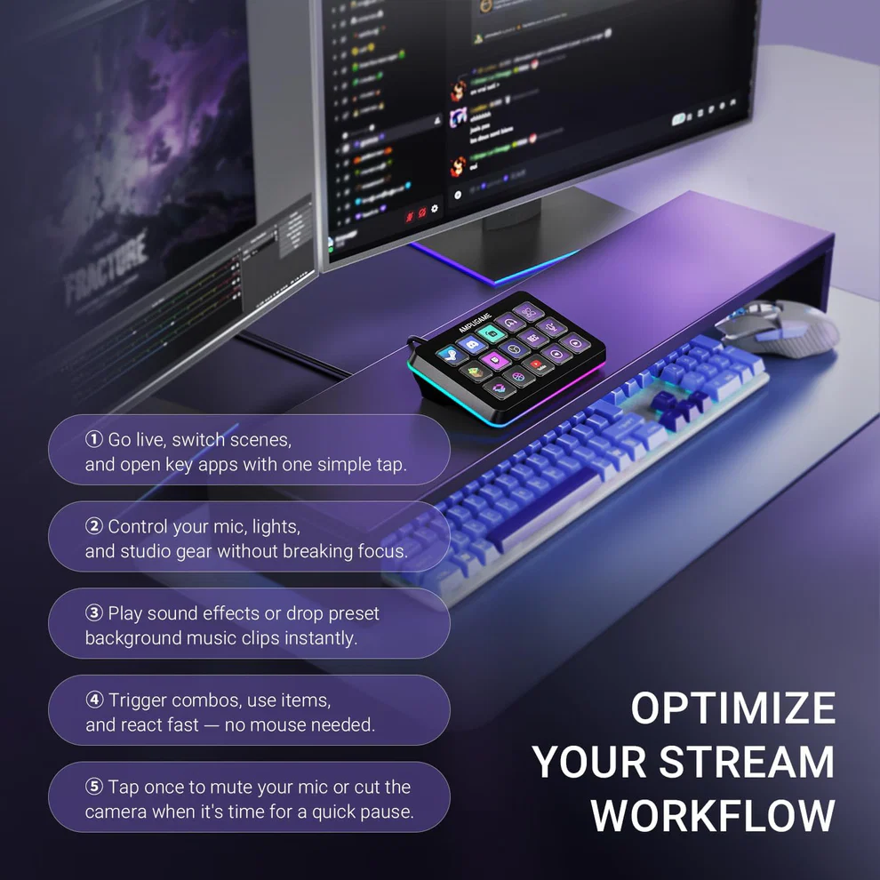 FIFINE AmpliGame D6 Stream Controller Deck, 15 LCD Keys, RGB, USB, Macro Pad For OBS Streaming Editing,&nbsp; Custom Profiles, Plug & Play USB-C, Visual Control Console, Works with PC & Mac