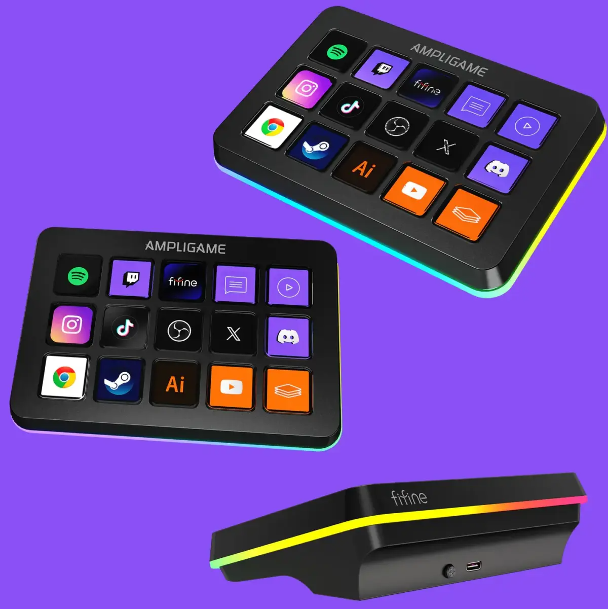 FIFINE AmpliGame D6 Stream Controller Deck, 15 LCD Keys, RGB, USB, Macro Pad For OBS Streaming Editing,&nbsp; Custom Profiles, Plug & Play USB-C, Visual Control Console, Works with PC & Mac