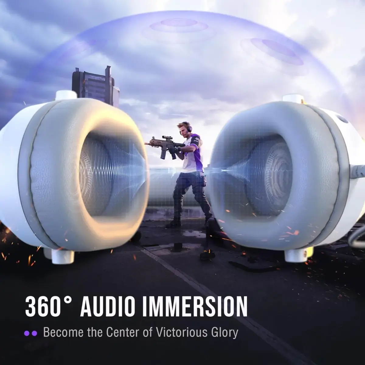 FIFINE AmpliGame H13 USB Gaming Headset RGB 7.1 Surround Sound 50mm Drivers Active Noise Cancelling Mic 48KHz EQ Control Inline Controller Gaming Headphones | WHITE / SILVER