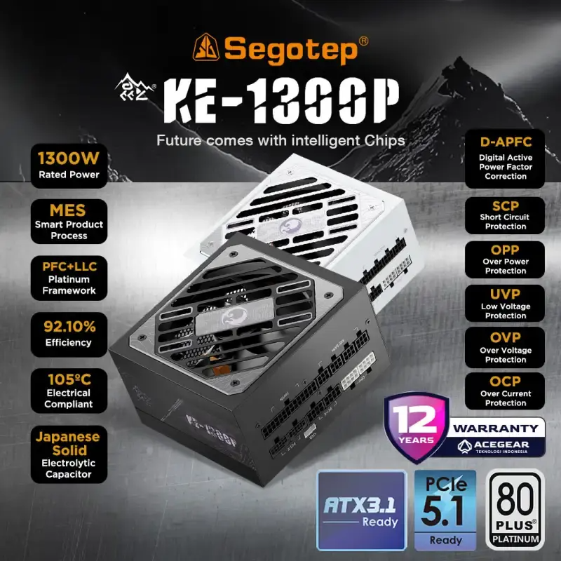 Jual Segotep Ke-1300p Psu 1300w 80 Plus Platinum Full Modular Power Supply  Komputer 1300 Watt Atx 3.1 Pcie 5.1 Resmi Di Seller Foursquare Computer  Flagship Store - Babakan Surabaya, Kota Bandung | Blibli
