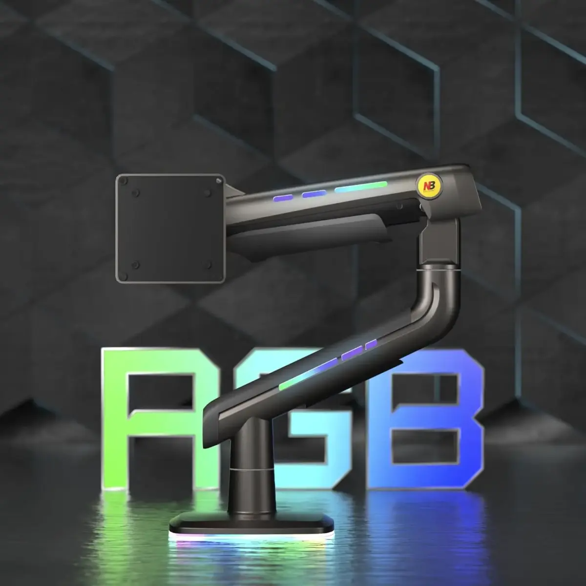 NB Gaming Monitor Arm for Screen up to 60 inches, Holds 20 kg, VESA 75/100, RGB Light, Heavy Duty Monitor Stand, Aluminum Ultrawide Screen Mount Height Angle Adjustable Grey Black