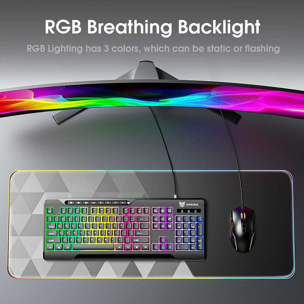 ONIKUMA G32 Matte Black Wired Gaming Keyboard with RGB Backlit Matte Key  Caps – Jaber Game Store