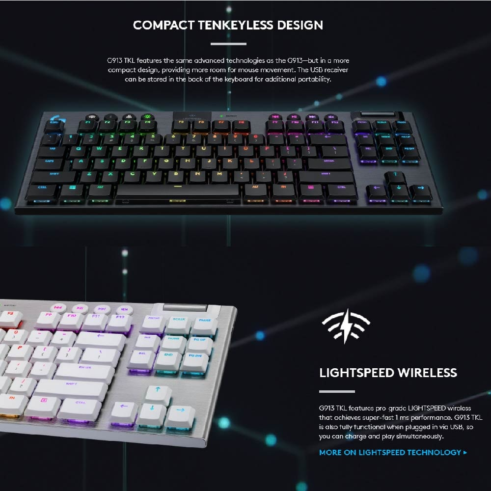 Logitech G913 TKL Lightspeed RGB Mechanical Gaming Keyboard | Thunder Match