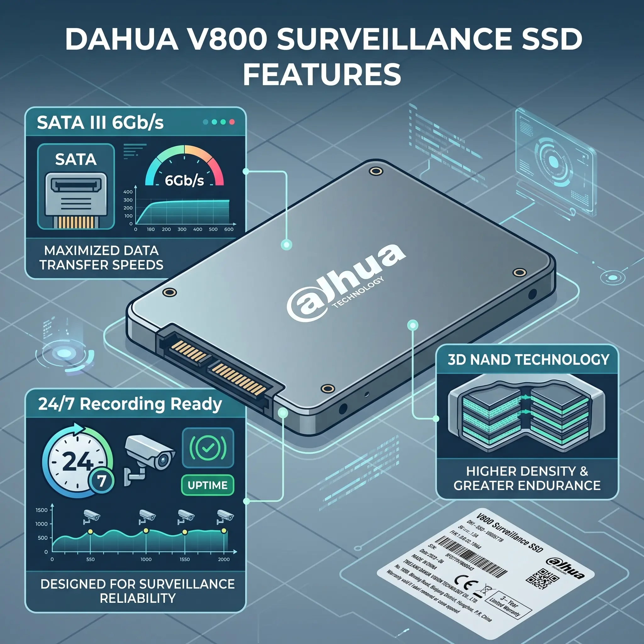 DAHUA V800S1TB 1TB 2.5-Inch SATA III SSD, 3D NAND, Up To 480MB/s Read, 440MB /s Write, 930TBW, TRIM & S.M.A.R.T Support, 24/7 Recording Ready |  Expert-Zone