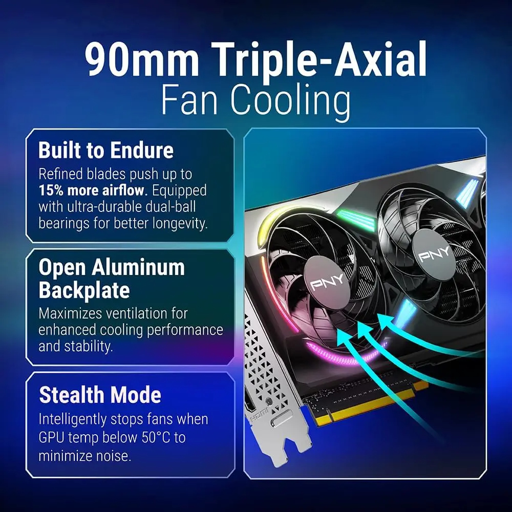 PNY GeForce RTX 5070 Epic-X ARGB OC Triple Fan 12GB , Graphics Card, 2685 MHz Boost , 250W TDP, 6144 CUDA Cores, PCIe 5.0, DLSS 4 | BLACK