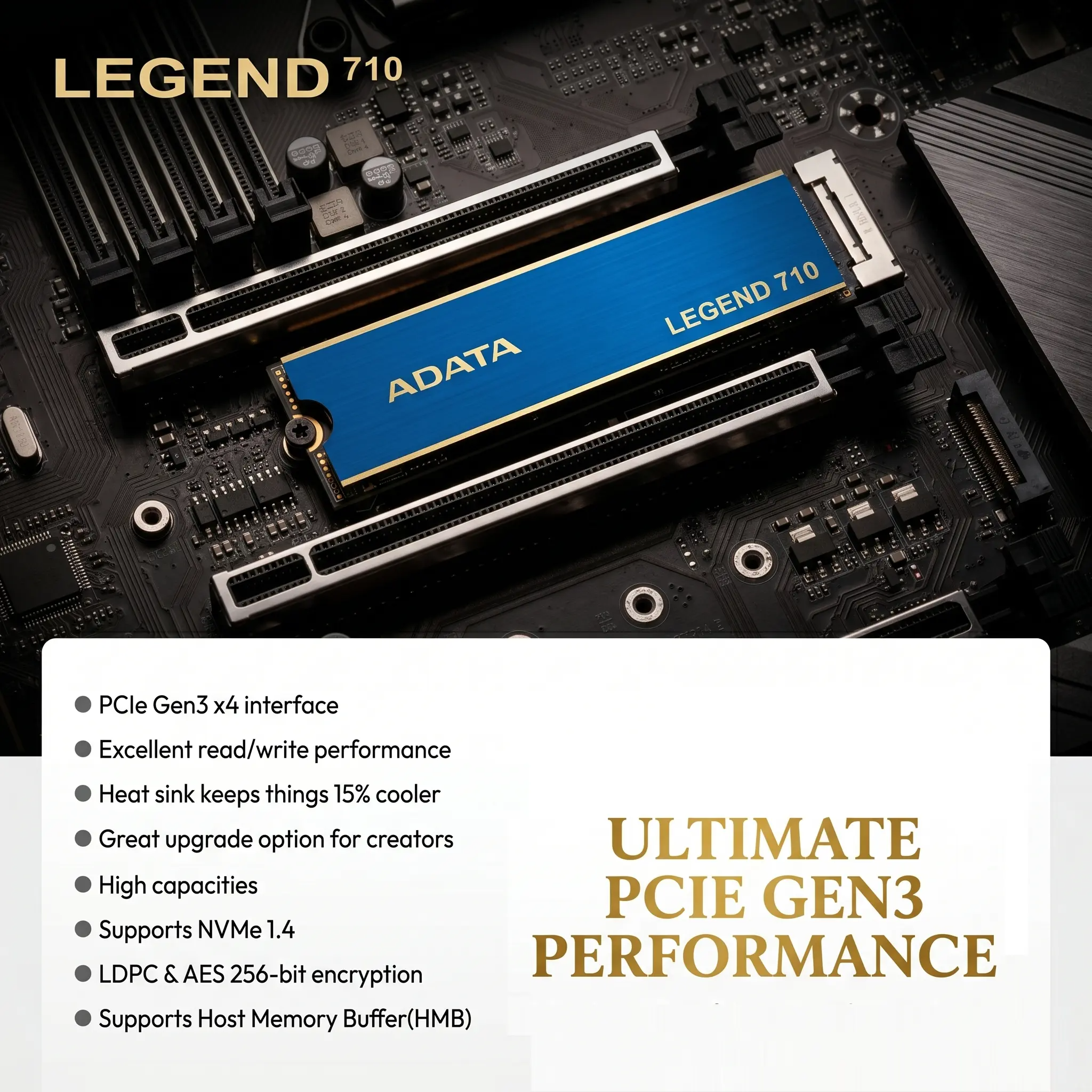 ADATA Legend 710 512GB M.2 2280 NVMe PCIe 3.0 SSD, Up To 2,400/1,800MB/s,  3D NAND, NVMe 1.4, HMB, AES 256-Bit Encryption, No Heatsink | Expert-Zone