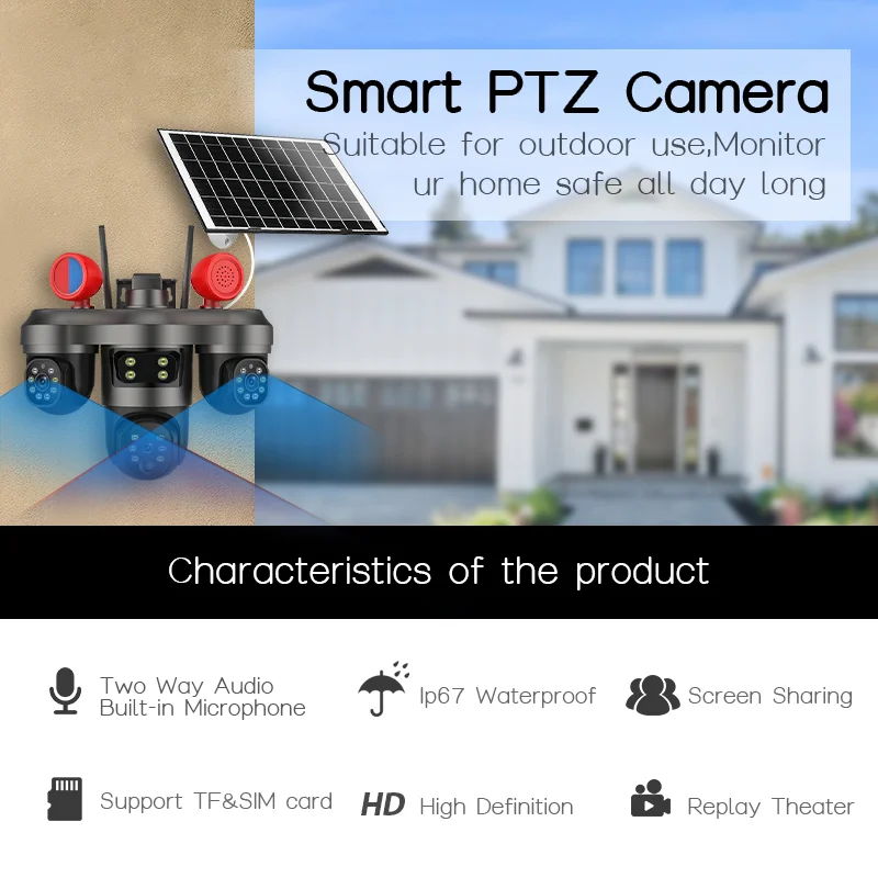3-Lens Solar PTZ Camera: Red-Blue Alert, 9MP HD & 0 Electricity Cost –  Smartly Secure Your Property - Yanmo Security