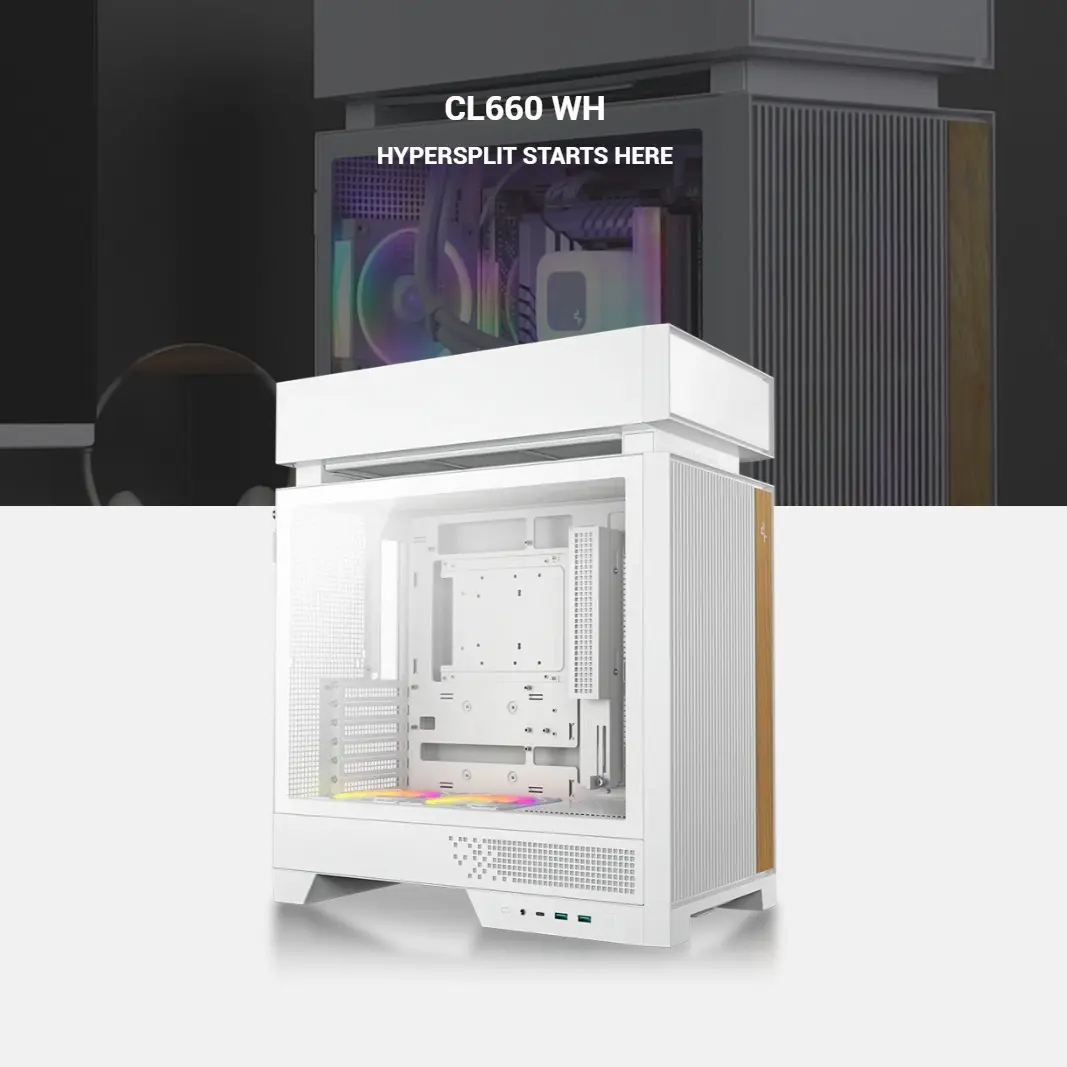 DeepCool CL660 WH Split Dual-Chamber ATX Panoramic Case, 2 Build-in ARGB  Reverse Fans, 360mm Radiator Support, 388mm GPU Clearance, 175mm Cooler,  Front PSU, USB-C, High Airflow | WHITE – Shehab Tech LB