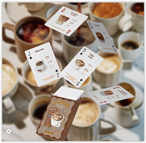 Coffee recipes on playing cards