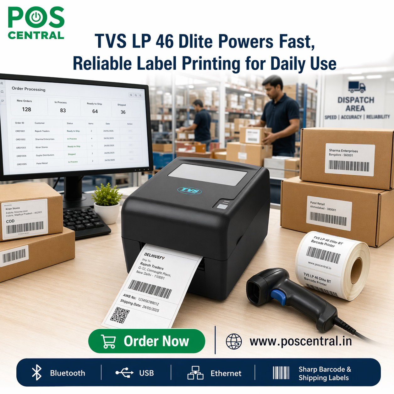 TVS LP 46 Dlite BT Barcode Printer for Indian Business