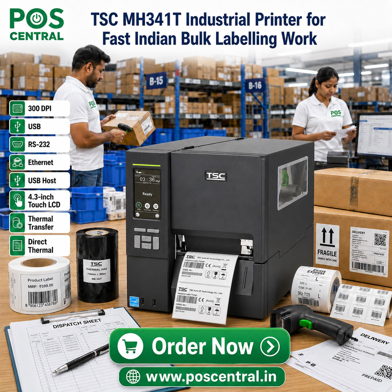 TSC MH341T Printer for Indian Warehouse Dispatch