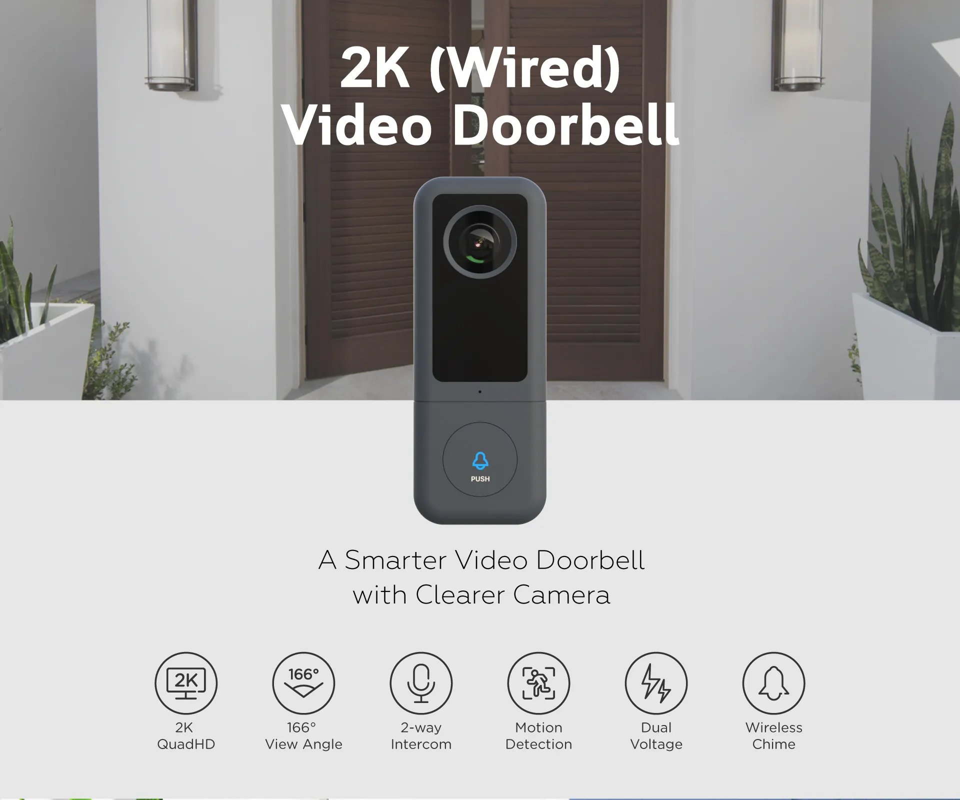 DC AC Power Supply 2K HD Video Doorbell Camera Smart Wireless Video Door Intercom for Apartments