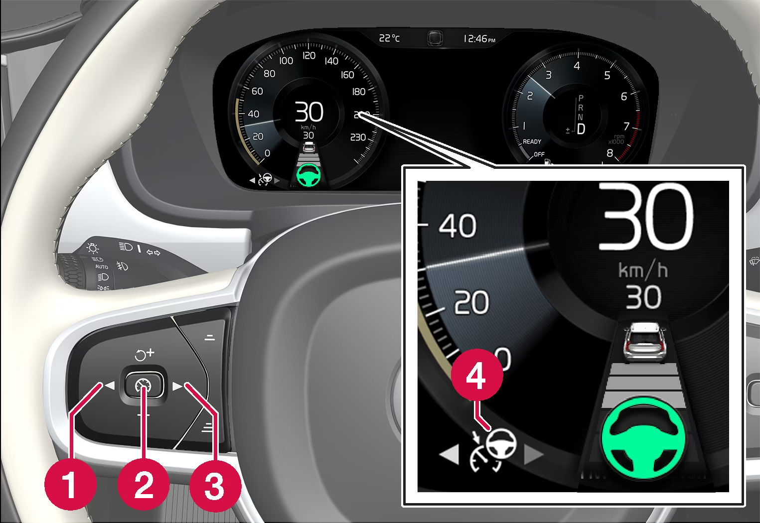 Volvo Pilot Assist controls.