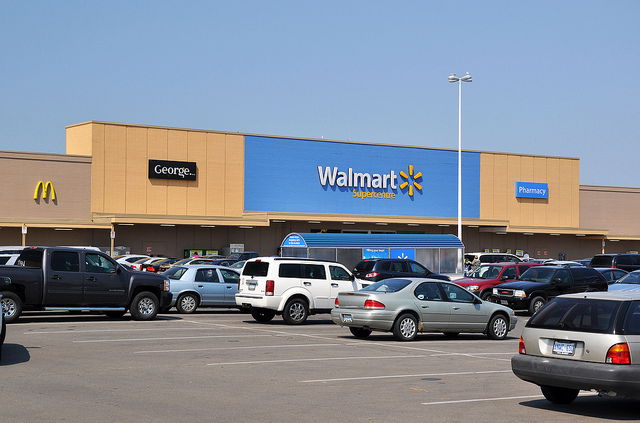 Sleeping overnight in a Walmart parking lot.