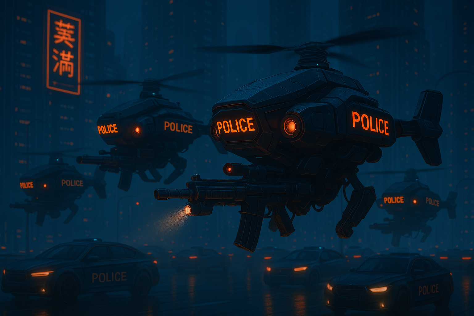 If cyberpunk cars were real: Law Enforcement Would Be A Nightmare Of Autonomously Weaponized Vehicles.